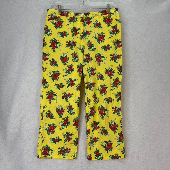 Vtg Lauren Ralph Lauren Womens Sz 10 Yellow Red Rose Floral Print Ankle Pants - Picture 1 of 7
